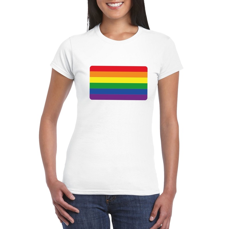 T-shirt met Regenboog vlag wit dames