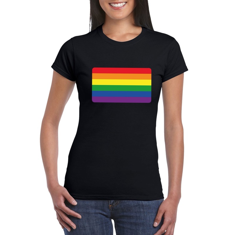 T-shirt met Regenboog vlag zwart dames