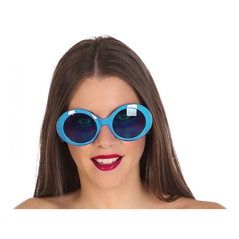 Toppers - Blauwe ronde verkleed zonnebril