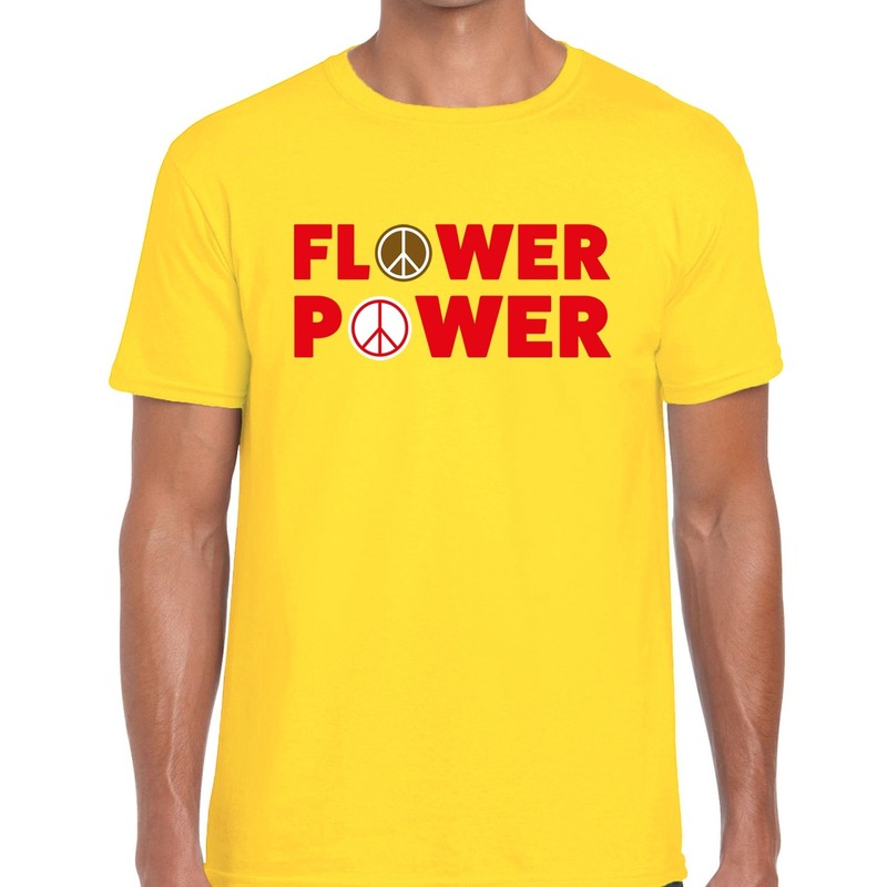Toppers - Flower power tekst t-shirt geel heren