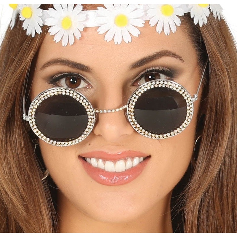 Toppers - Hippie/flower power verkleed zonnebril met ronde glazen
