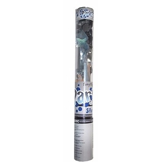 Transparant confetti kanon zilver 40 cm