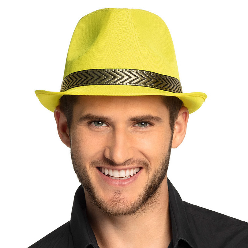 Trilby carnaval/verkleed hoedje geel voor volwassenen