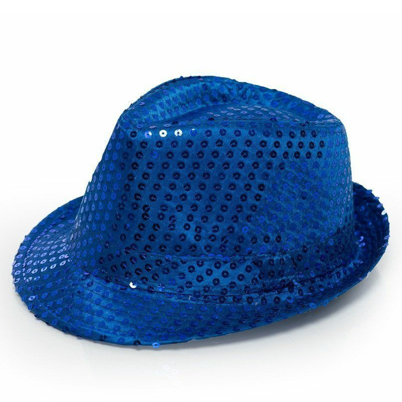 Trilby hoed met pailletten - blauw - glitter
