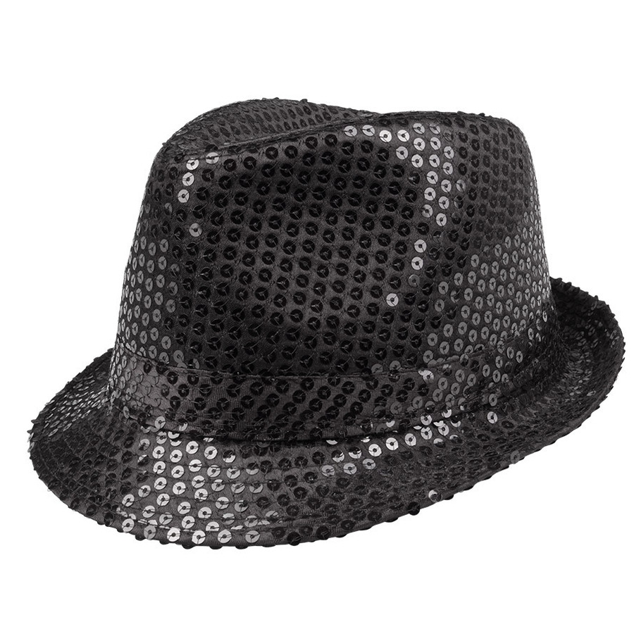 Trilby hoed met pailletten - zwart - glitter