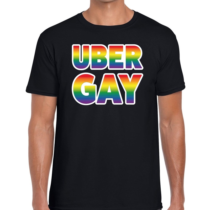 Uber gay regenboog gay pride shirt zwart voor heren