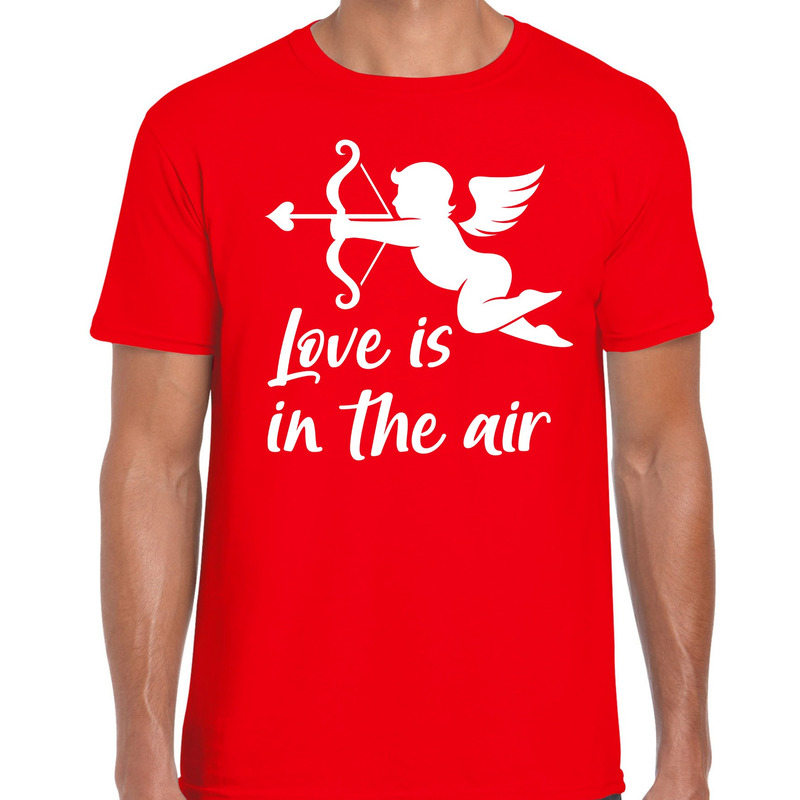 Valentijn/Cupido love is in the air t-shirt rood voor heren