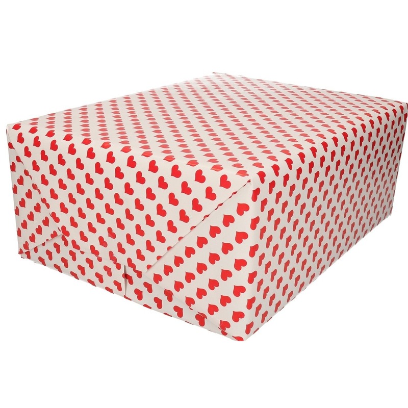 Valentijn inpakpapier/cadeaupapier rood hart print 200 x 70 cm