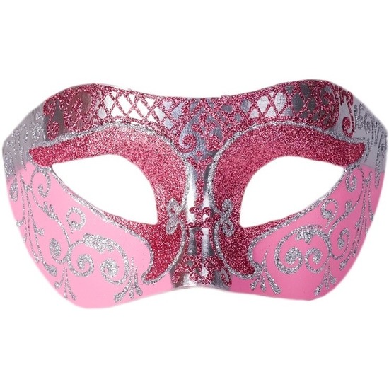 Venetiaans glitter oogmasker roze/zilver