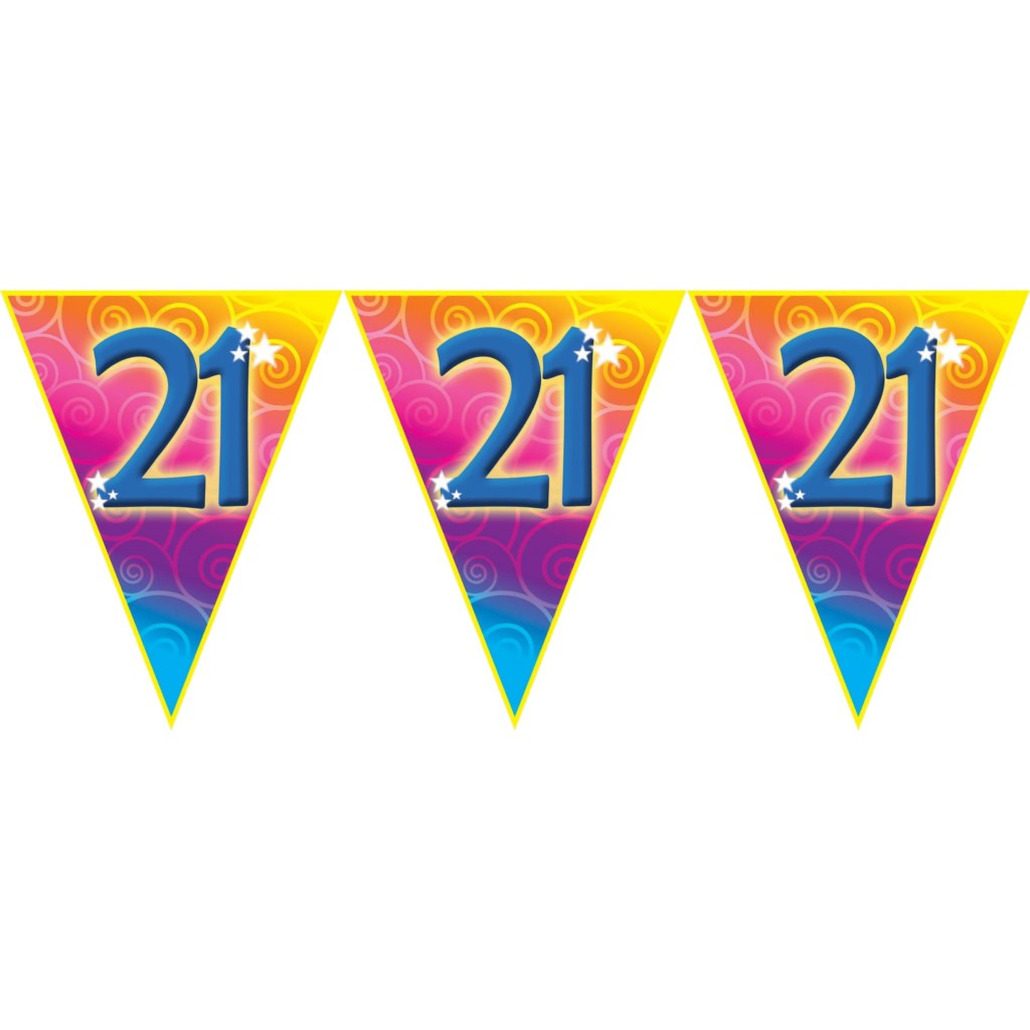 Verjaardag thema 21 jaar geworden feest vlaggenlijn van 5 meter