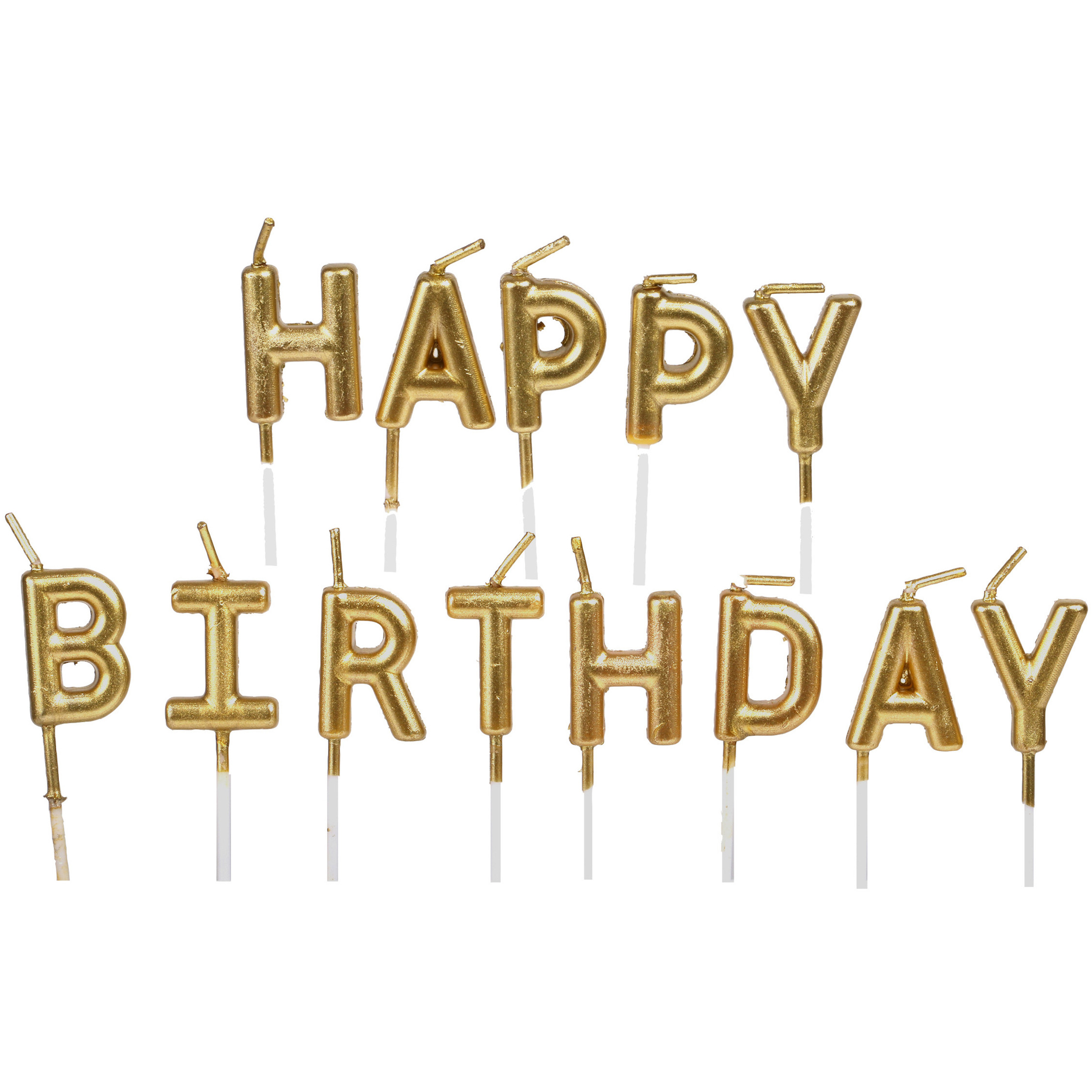 Verjaardagskaarsen set - Happy Birthday - goud - 10 cm