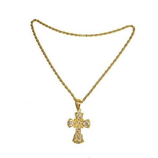 Verkleed Gouden ketting met groot kruis