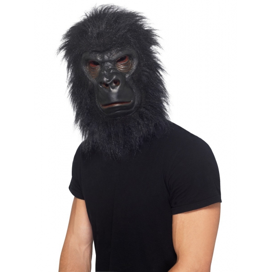 Verkleed masker latex zwarte aap met haar