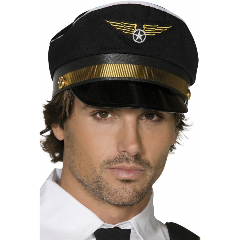 Verkleed Piloten pet zwart goud