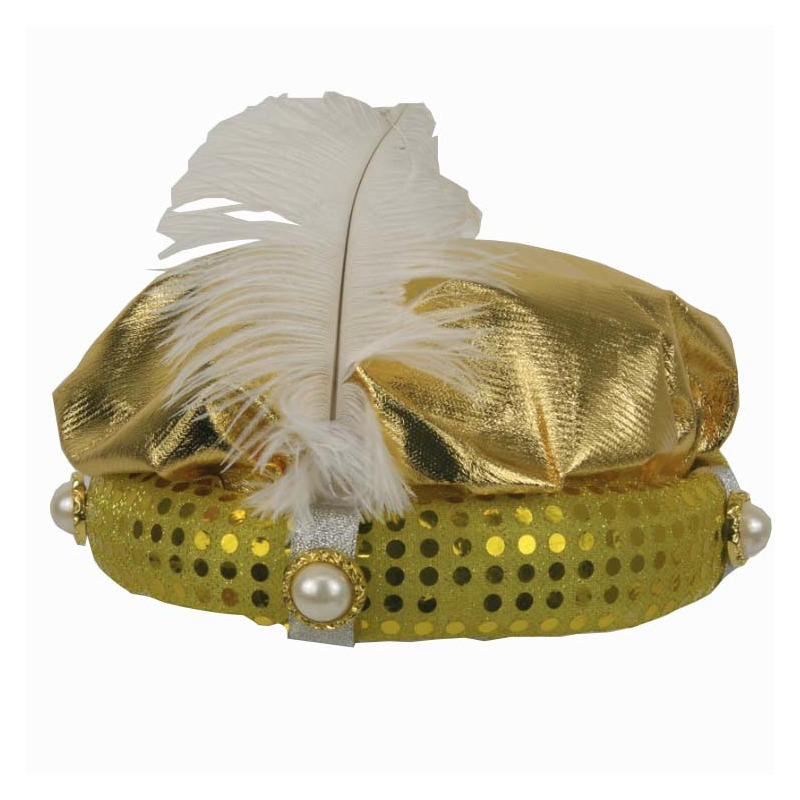 Verkleed Sultan hoed goudkleurig met pluim