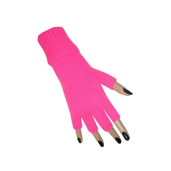 Verkleed Vingerloze handschoenen fluor roze