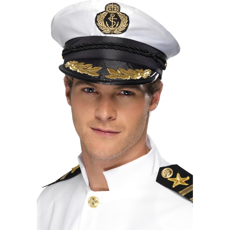 Verkleed Witte kapiteins pet met logo