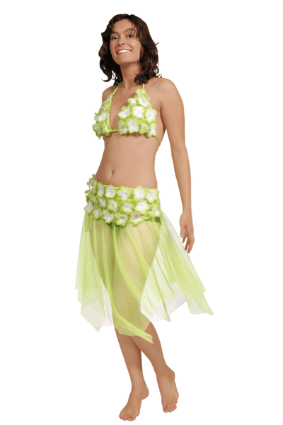 Verkleedkleding Groene Hawaii rok en bikini