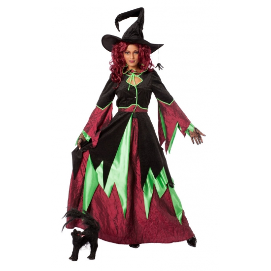 Verkleedkleding Heksen kostuum groen/rood vrouwen