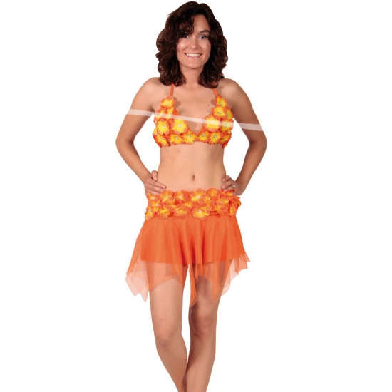 Verkleedkleding Oranje Hawaii rok en bikini