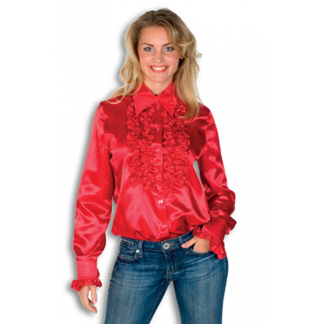 Verkleedkleding Rouches blouse rood dames