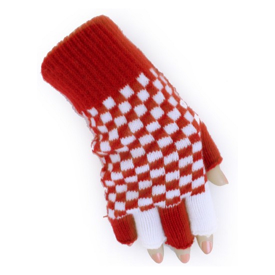 Vingerloze handschoen rood/wit geblokt Branbant thema