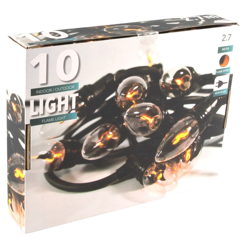 Vlamverlichting lichtsnoer met 10 flame effect lampjes 150 cm