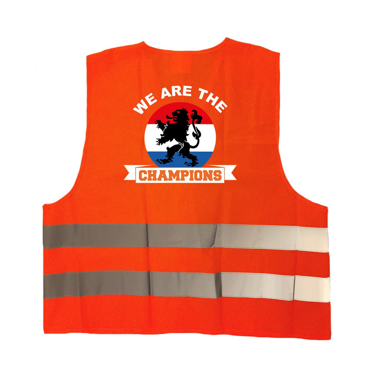 We are the champions oranje veiligheidshesje EK - WK supporter outfit voor volwassenen