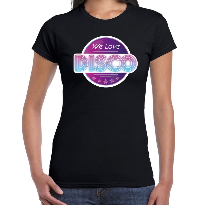 We love disco feest t-shirt zwart voor dames
