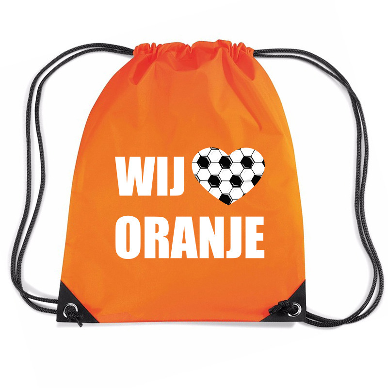 Wij houden van oranje voetbal rugzakje - sporttas met rijgkoord oranje
