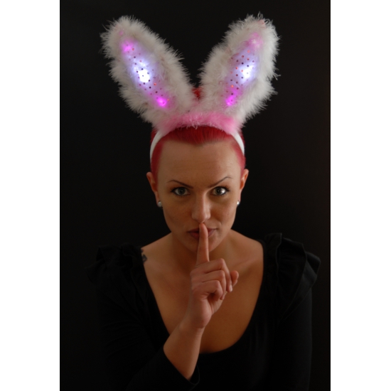 Wit/roze bunny/konijnen verkleed oren met LED licht voor dames