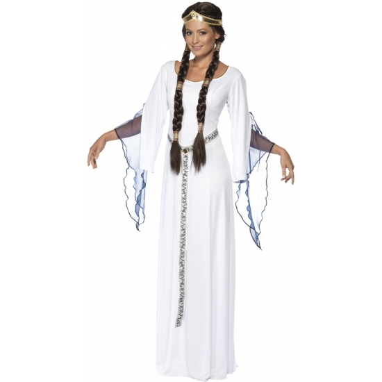 Witte lange middeleeuwse jurk verkleed kostuum voor dames