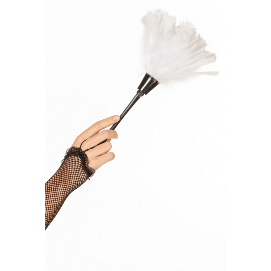 Witte veren plumeau - Carnaval verkleed artikelen - Dienstmeisje accessoires
