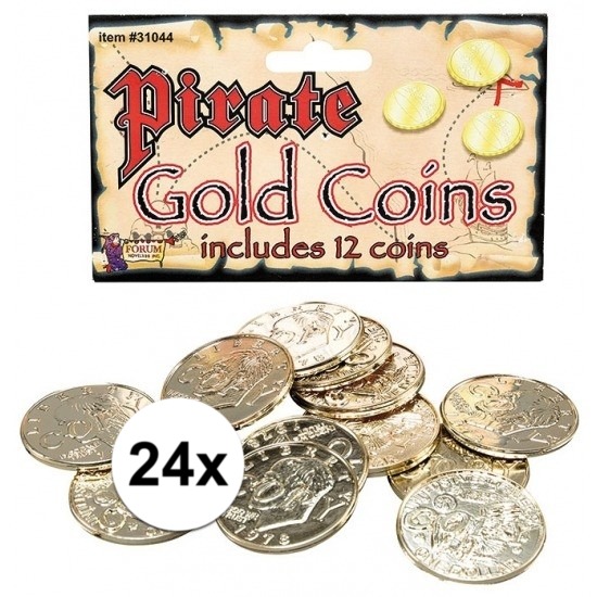 Zakje piraten muntjes goud 24 stuks