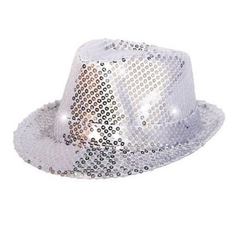 Zilver pailletten party verkleed hoedje met LED licht