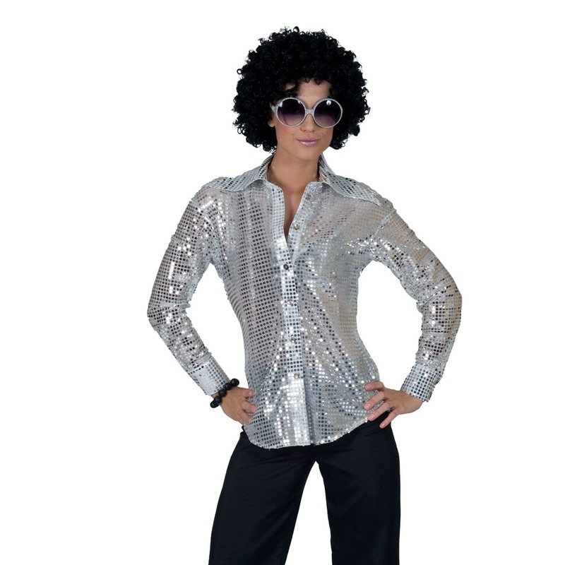 Zilveren disco seventies verkleed blouse voor dames