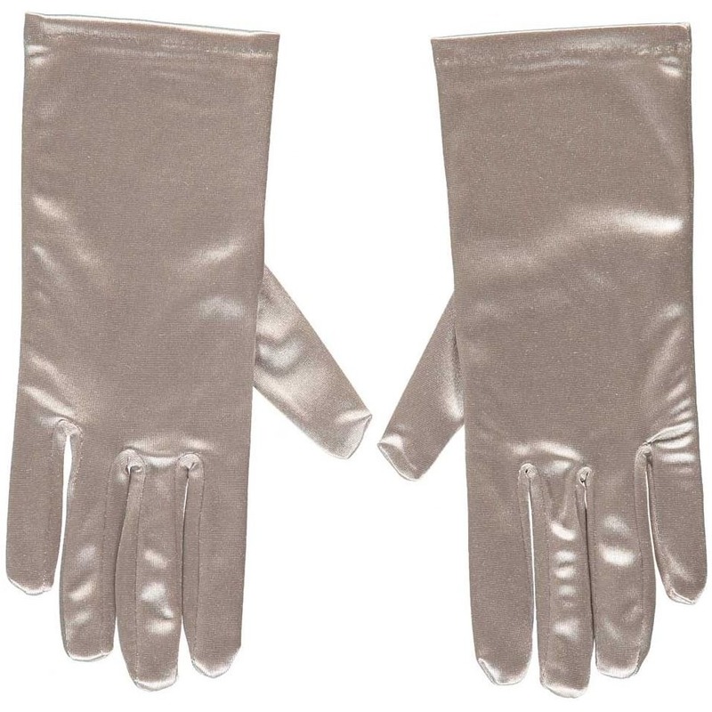 Zilveren gala handschoenen kort van satijn 20 cm