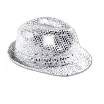 Zilveren pailletten verkleed hoedje LED licht voor volwassenen
