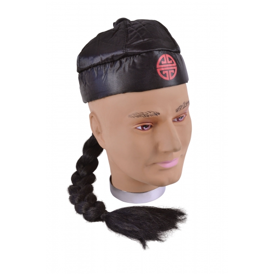 Zwart Chinees verkleed hoedje met vlecht