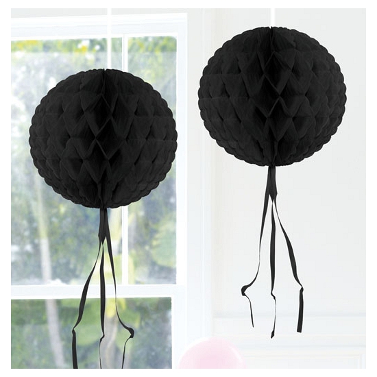 Zwarte hangende bol van papier 30 cm