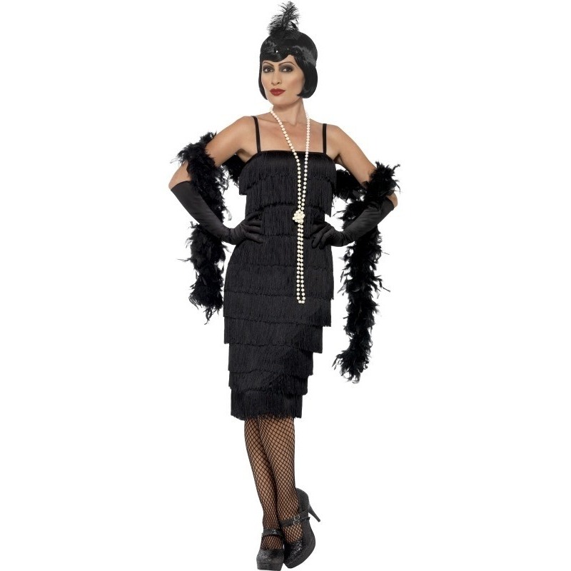 Zwarte jaren 20 flapper jurk lang voor dames