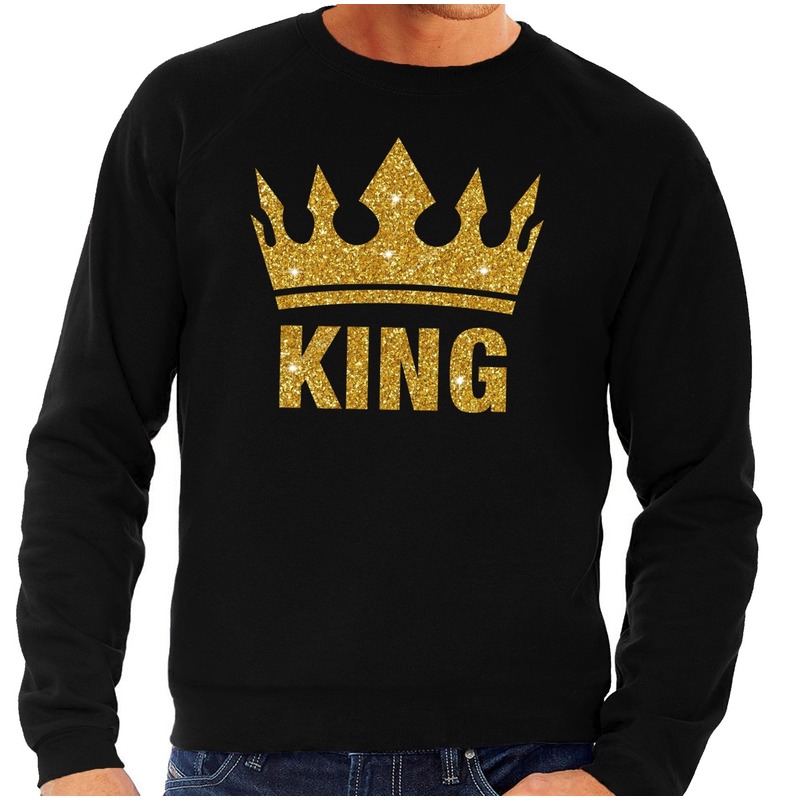 Zwarte King gouden glitter kroon sweater heren
