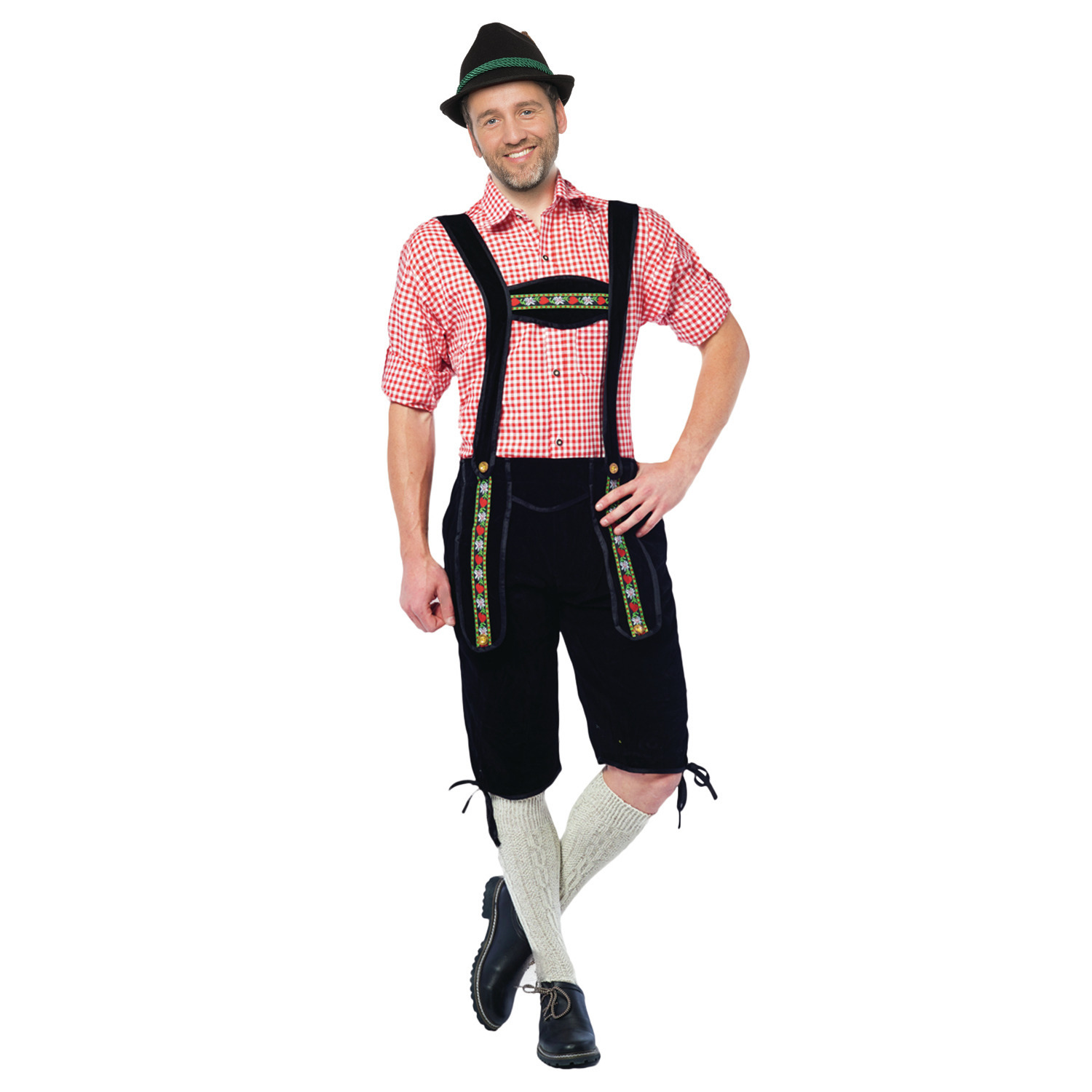 Zwarte lange Tiroler lederhosen verkleed kostuum voor heren