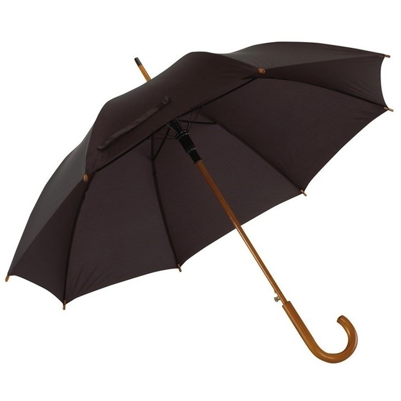 Zwarte paraplu met houten handvat 103 cm