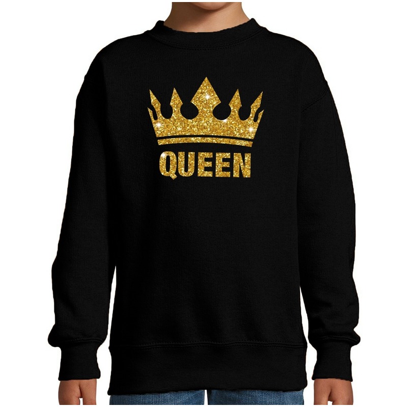 Zwarte Queen gouden glitter kroon sweater kinderen