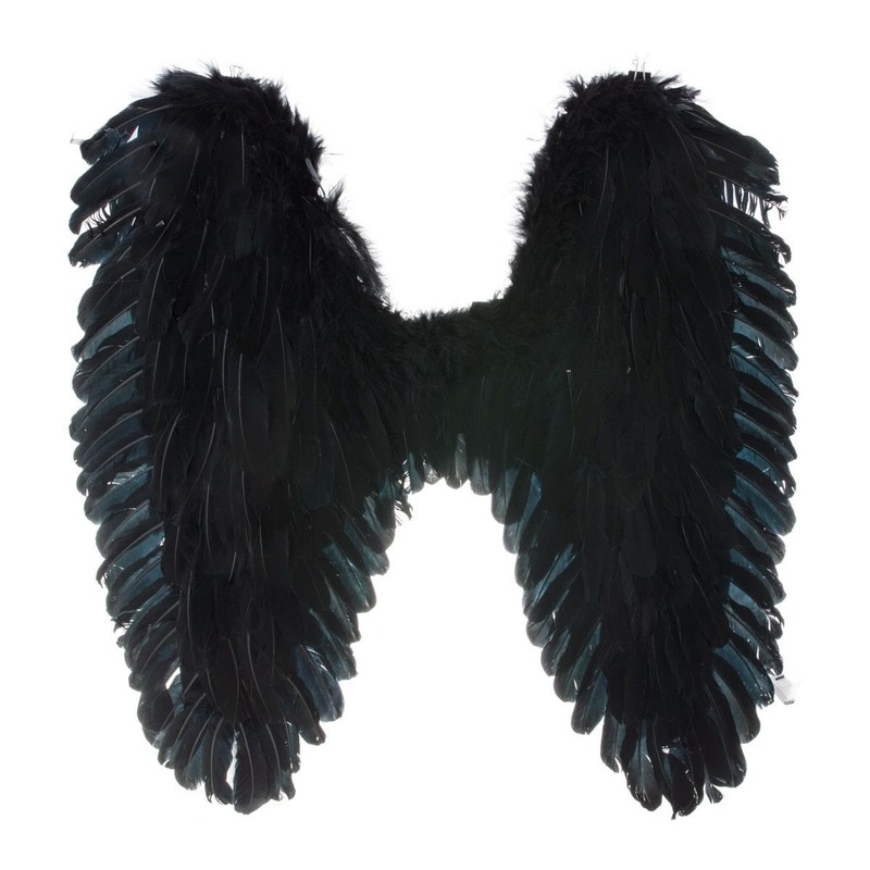 Zwarte vleugels met veren 65 x 60 cm groot