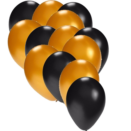 100x ballonnen - 27 cm - zwart /goud versiering