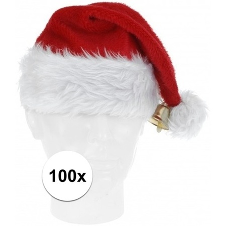100x Luxe pluche kerstmutsen met bel