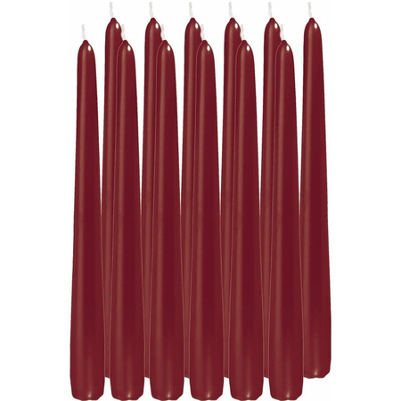 12x Burgundy red dining candles 25 cm 8 hours