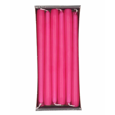 12x Fuchsia pink dining candles 25 cm 8 hours